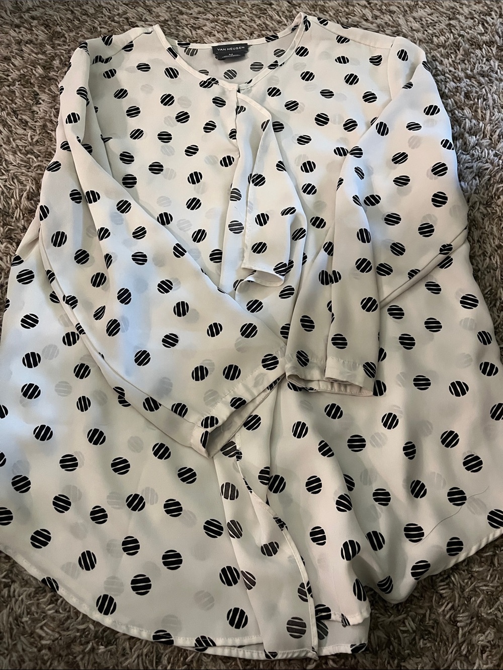 Van Heusen Cream Blouse with Black Polka Dot Print